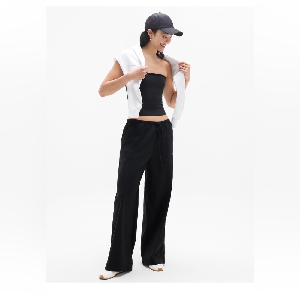 NWT Athleta Paradise Mid Rise Wide Leg Pant 🖤 black drawstring waist L petite - Picture 4 of 12